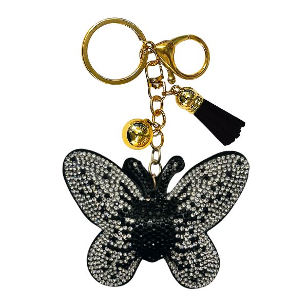 Black Butterfly Crystal Bling Keychain