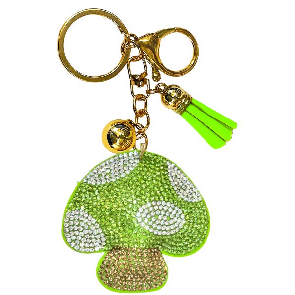 Green Mushroom Crystal Bling Keychain