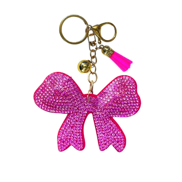 Pink Bow Crystal Bling Keychain